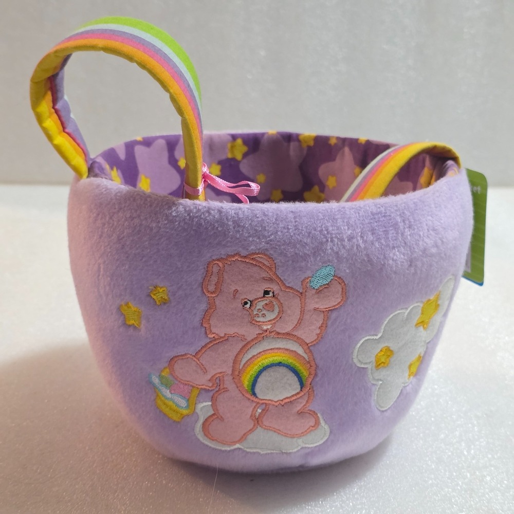Care Bears Easter Basket Plush Cheer Bear Clouds Stars Vtg 2006 w/ Handle New
